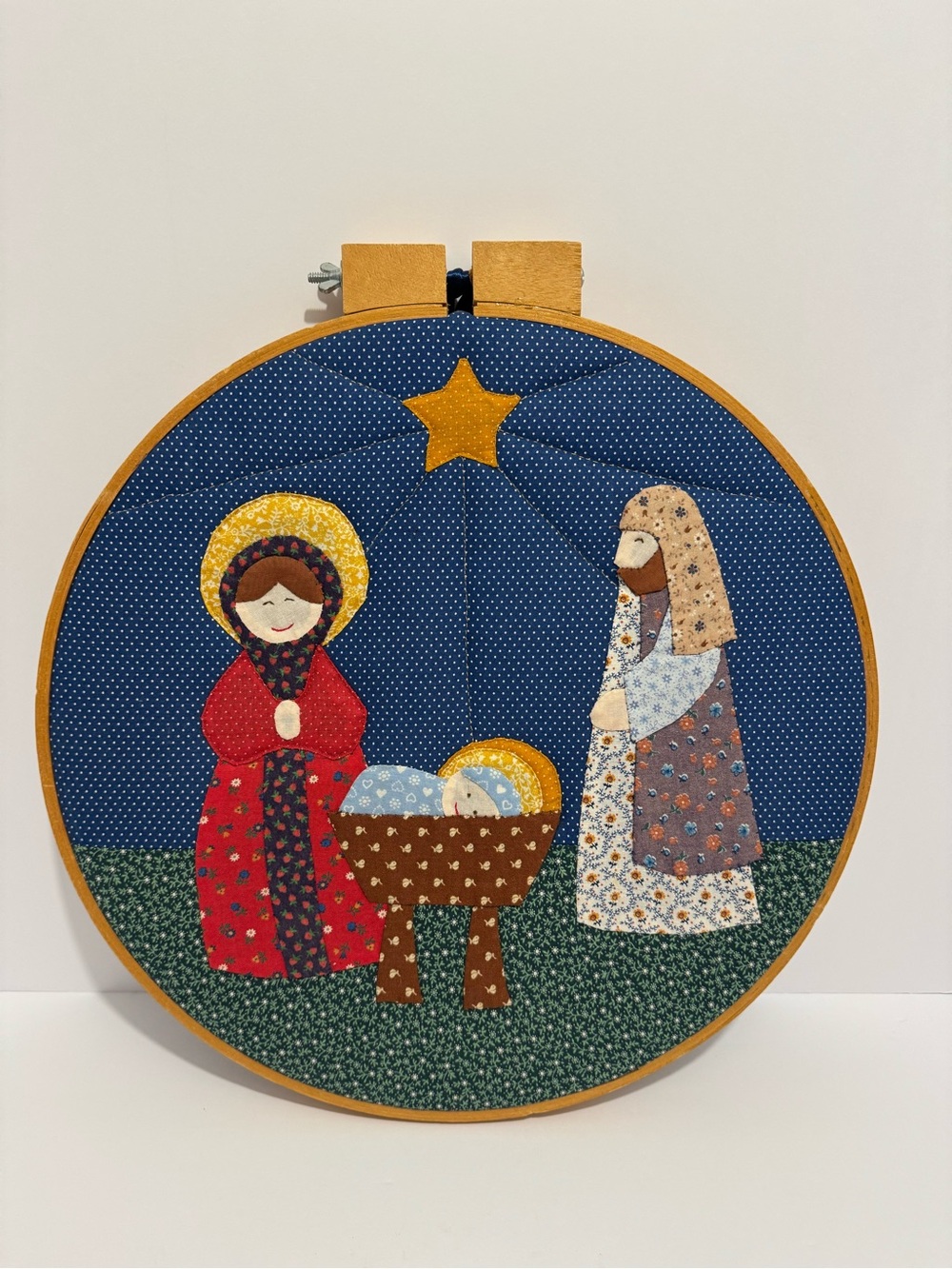 Handcrafted Navy and Gold Nativity Hoop Wall Art